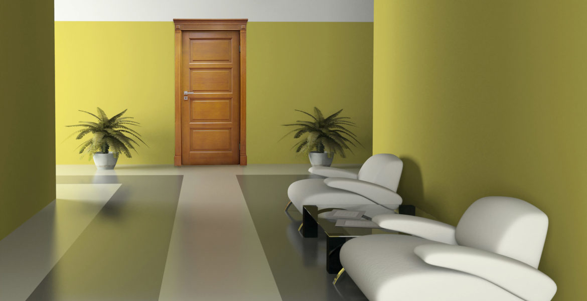 Interior of the corridor in office 3D rendering